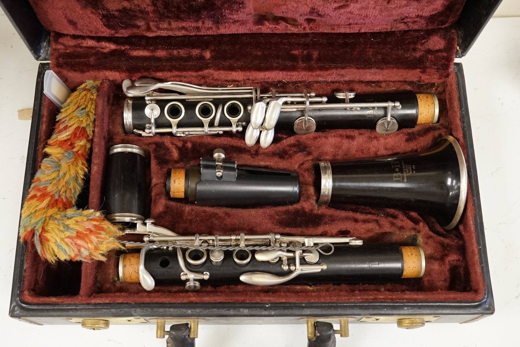 A 19th century violin, and a cased Boosey & Hawkes clarinet